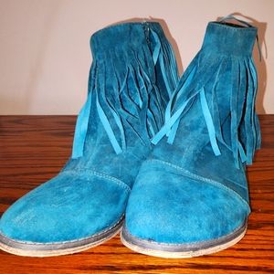 Teal fringe booties